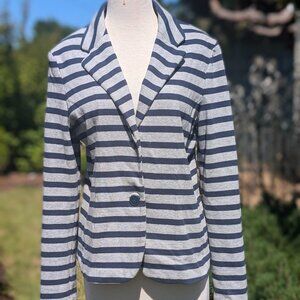 Gap Women's Nautical Gray Blue Striped Casual Cotton Knit Button Blazer Jacket -